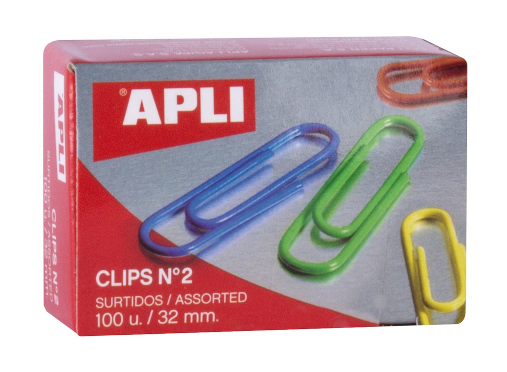 Apli - Diverse kleuren paperclips nr. 2 - 32 mm - 100 u